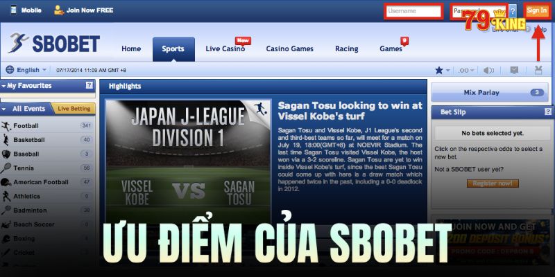 Ưu điểm của sảnh cá cược tại SBOBET 79king